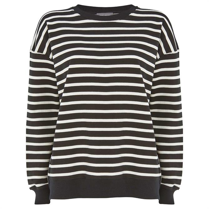 Mint Velvet Black Zip Striped Sweatshirt